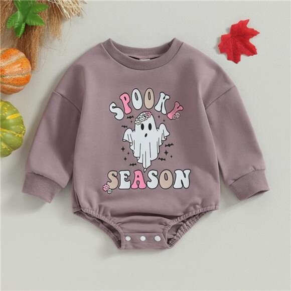 Newborn Halloween Outfit‎ Girl Boy Spooky Season Romper Bubble Sweatshirt - Picture 3 of 7